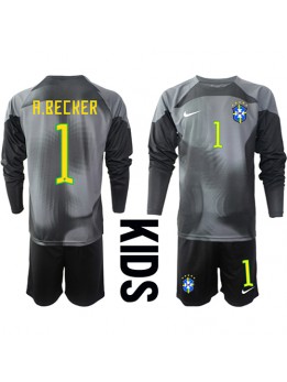 Brasilien Alisson Becker #1 Torwart Heimtrikotsatz für Kinder WM 2022 Langarm (+ Kurze Hosen)